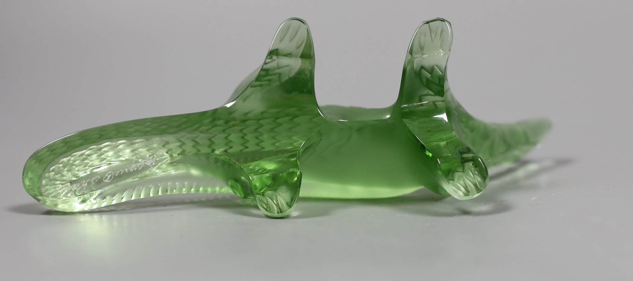 A Lalique green glass salamander, 18cm long